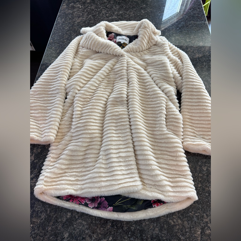 Jason Wu Faux Fur Trench Coat Women's Sz S In Cream, Floral Jacket $298 Nwt